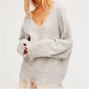 Free People Women's Gray Grey Irresistible V Sweater Oversized Wool Size Small